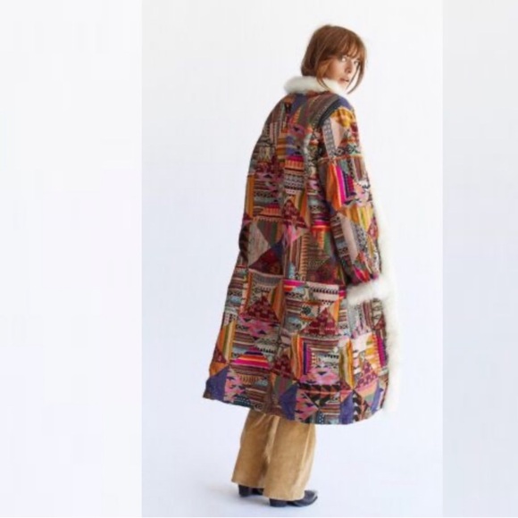 Free People Colorful Patchwork Teddy Jacket with Faux Fur - Picture 2 of 7